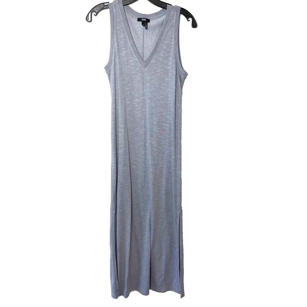 Paige Sage Sleeveless Midi Tank Dress Womens XS Gray V-neck Side Slit Casual